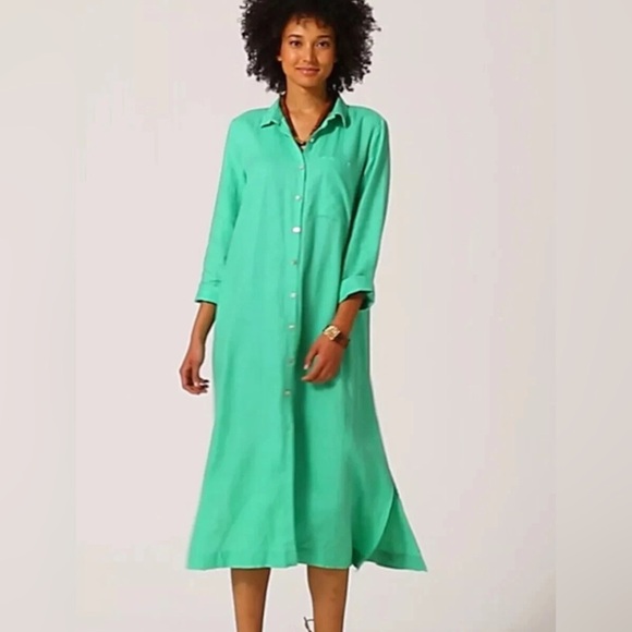 J. Jill love linen ocean Green Casual Button Down linen Shirt dress maxi/ankle - Picture 1 of 8